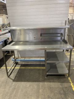 STAINLESS STEEL HOODED KITCHEN WORK SURFACE WITH TWO SHELFS