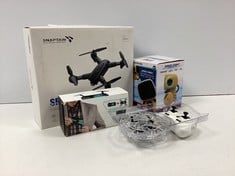 4 X LOT OF ASSORTED TECH ITEMS INCLUDING SNAPTAIN SP 500 DRONE (ORIGINAL RRP - €162,95) IN MISC. (3 X WITH BOX. POCKET DRONE JY018 + STEAM REMOKING SMART ROBOT + UFO KIDS DRONE (UNBOXED)) [JPTZ8176]