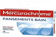 37 X MERCUROCHROME WATER-RESISTANT BATH DRESSINGS - BOX OF 16 - LOCATION 43A.