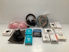 ASSORTMENT OF TECHNOLOGY ITEMS INCLUDING BLACK AND RED MPOW BRANDED HEADPHONES WITH MICROPHONE - LOCATION 40A.