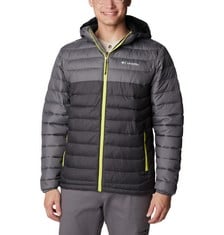 COLUMBIA MEN'S QUILTED HOODED JACKET, COLOUR GREY, SIZE M - LOCATION 5B.