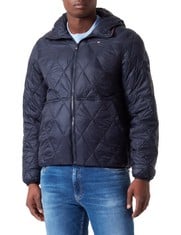 TOMMY HILFIGER MEN'S QUILTED JACKET MEN'S MID SEASON JACKET, NAVY BLUE, SIZE L - LOCATION 13B.