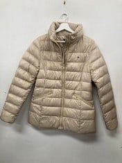 TOMMY JEANS WOMEN'S QUILTED JACKET BEIGE, SIZE S - LOCATION 13B.