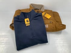 CARHARTT MEN'S FLEECE WAISTCOAT SIZE L AND NAVY BLUE SWEATSHIRT SIZE S - LOCATION 21B.