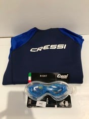 CRESSI MEN'S THIN WETSUIT SIZE L/4 BLUE INCLUDING CRESSI RIGHT GOGGLES - LOCATION 50B.