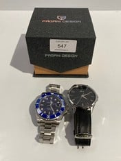 2 X WATCHES VARIOUS MAKES AND MODELS INCLUDING LOTUS WATCH MODEL 18518 (LOTUS WATCH WITHOUT CASE AND WORN STRAP) - LOCATION 6B.