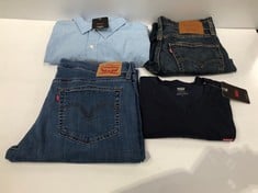 4 X LEVI'S GARMENTS VARIOUS STYLES AND SIZES INCLUDING BLUE OVERSHIRT SIZE XL - LOCATION 9C.