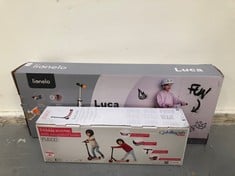 2 X SCOOTERS INCLUDING LIONELO LUCA CITY SCOOTER XXL UP TO 100 KG, SCOOTER FOR CHILDREN, LARGE WHEELS 200 MM SHOCKRESIST SHOCK ABSORBER, HEIGHT ADJUSTABLE STEERING WHEEL, FOLDING BRAKE (WHITE).