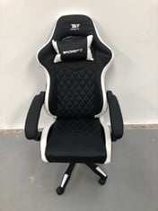 DRIFT GAMING CHAIR DR350 -DR350BW - PROFESSIONAL CHAIR, LEATHERETTE, 4D ARMRESTS, SILENT CASTORS, CLASS 4 PISTON, TILT, LUMBAR/CERVICAL CUSHION, COLOUR BLACK/WHITE (INCOMPLETE, LOOSE BACKREST, WITHOU