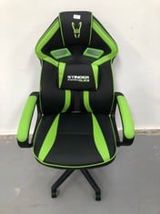 WOXTER STINGER STATION ALIEN GREEN - OFFICE GAMING CHAIR (GAMER, STEEL SHAFT, GAS LIFT, SYNTHETIC LEATHER, ERGONOMIC, ARMRESTS, ADJUSTABLE HEIGHT, LUMBAR CUSHION, 2 SCREWS MISSING RIGHT SIDE) (WITHOU