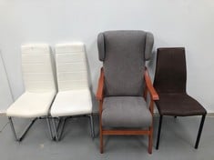 4 X HOUSEHOLD ITEMS INCLUDING TWO WHITE CHAIRS (DAMAGED).