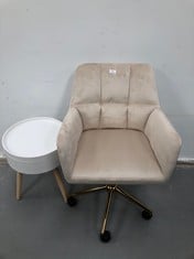 2 X HOUSEHOLD ITEMS INCLUDING BAÏTA MONACO OFFICE CHAIR ON CASTORS WITH ADJUSTABLE HEIGHT IN VELVET WITH GOLDEN BASE, BEIGE, 57,5 X 60,5 X 78,5-86,5 CM (DAMAGED TABLE).