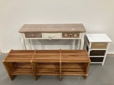 3 X HOUSEWARES INCLUDING VERSA BOEDO NARROW HALLWAY OR ENTRANCE HALLWAY FURNITURE, CONSOLE TABLE, WITH 3 DRAWERS, DIMENSIONS (H X L X W) 78,5 X 30 X 109 CM, WOOD, COLOUR BROWN AND WHITE