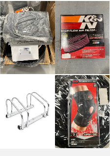 PALLET OF ASSORTED BIKE AND CAR ITEMS INCLUDING K&K KIGH-FLOW FILTER.