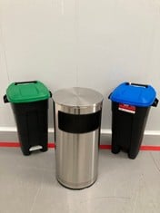 3 X RECYCLING ITEMS INCLUDING 2 X 120L BINS WITH FOOT PEDAL.