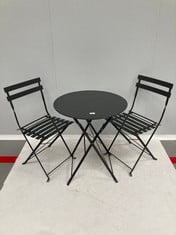 SET OF BLACK GARDEN TABLE AND CHAIRS.