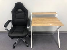 2 X ASSORTMENT OF HOMEWARES INCLUDING WOODEN DESK AND GAMING CHAIR.