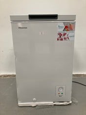 HISENSE FT125D4AWE - CHEST FREEZER HORIZONTAL, CAPACITY 95L, HEIGHT 85 CM, BASKET WITH HANDLE, MY FESCH CHOICE, FREEZER PROTECT, SILENT 40 DBA, COLOUR WHITE P.V.P 194,90€ (DAMAGED). .