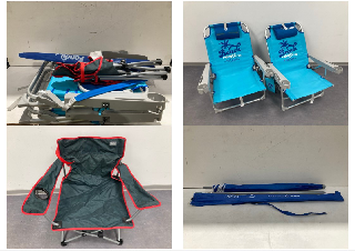 4 X CAMPING ITEMS INCLUDING PAIR OF AKTIVE BEACH TIME CHAIRS LIGHT BLUE COLOUR.