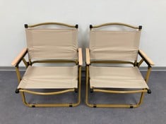 2 X BEACH CAMPING CHAIRS FOLDING DIRECTOR'S CHAIRS FOR PICNIC PATIO OUTDOOR ALUMINIUM BEIGE OXFORD FABRIC 54X55X78 CM.