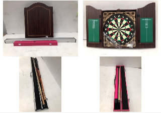 3 X ASSORTMENT OF SPORTING GOODS INCLUDING JONNY BALL POOL STICK.