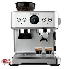 CECOTEC ESPRESSO MACHINE BARISTA POWER ESPRESSO 20 BARISTA MAESTRO 2250W, 20 BAR, PRESSURE GAUGE AND 2 THERMOBLOCKS, COFFEE BEAN TANK, GRINDER WITH 20 LEVELS, STEAMER (2 FILTERS MISSING FROM THE HAND