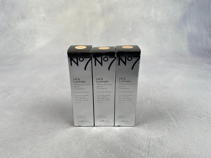 No7 Lift & Luminate Triple Action Serum Foundation 3x Units In Various Colours  (VAT ONLY PAYABLE ON BUYERS PREMIUM) (BAAP15)