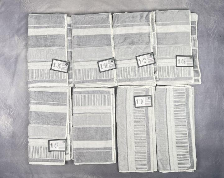 Dunelm Sheared Hand Towels Silver Stripe 8x Units (VAT ONLY PAYABLE ON BUYERS PREMIUM) (BAAP273/274/275/276)