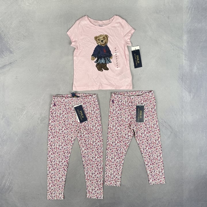 Polo Ralph Lauren Kids T-Shirt With Tags Size 3T And 2x Polo Floral Leggins Size 3T & 4T  (VAT ONLY PAYABLE ON BUYERS PREMIUM) (BAAP203)