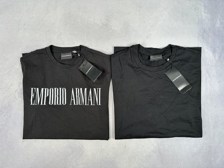 Emporio Armani x2 T-Shirts With Tags (Security Tag Damage)  - Size S&L  (VAT ONLY PAYABLE ON BUYERS PREMIUM) (BAAP279)