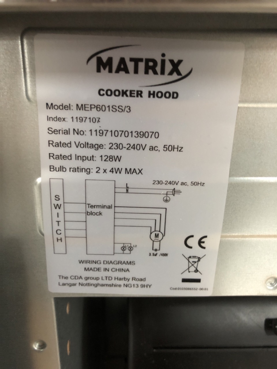 matrix cooker hood mep601ss