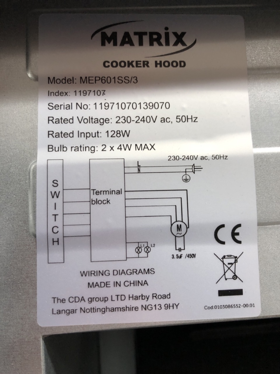 matrix cooker hood mep601ss