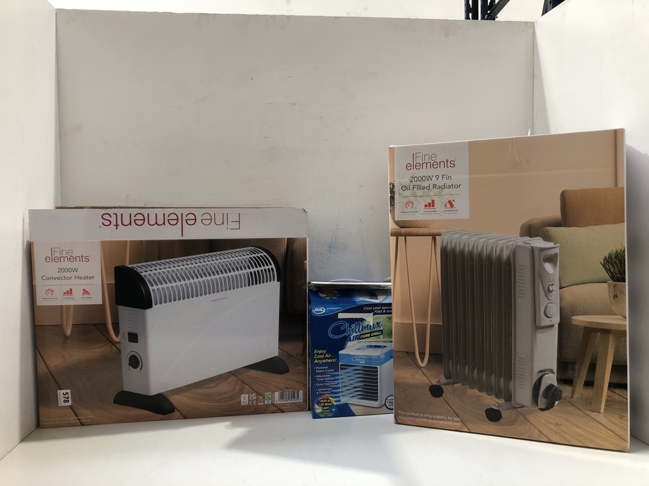 John Pye Auctions - FINE ELEMENTS OIL FILLED 2000W 9 FIN RADIATOR TO  INCLUDE FINE ELEMENTS 2000W CONVECTOR HEATER CHILLMAX AIR