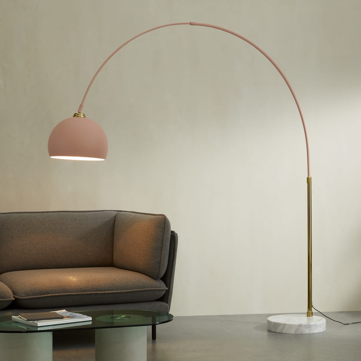John Pye Auctions Bow Large Arc Overreach Floor Lamp, Pink