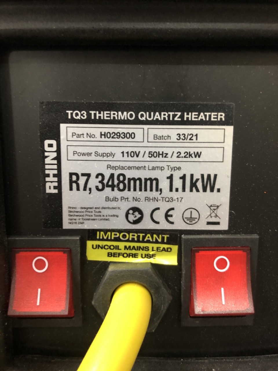 John Pye Auctions - RHINO TQ3 THERMO QUARTZ HEATER