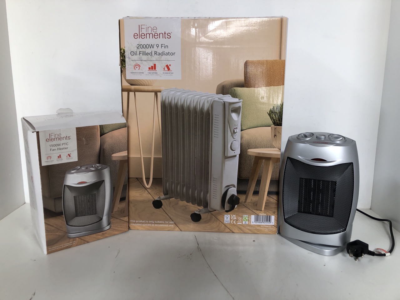 John Pye Auctions - FINE ELEMENTS 2000W 9 FIN OIL FILLED RADIATOR TO  INCLUDE 2X FINE ELEMENTS 1500W PTC FAN HEATER