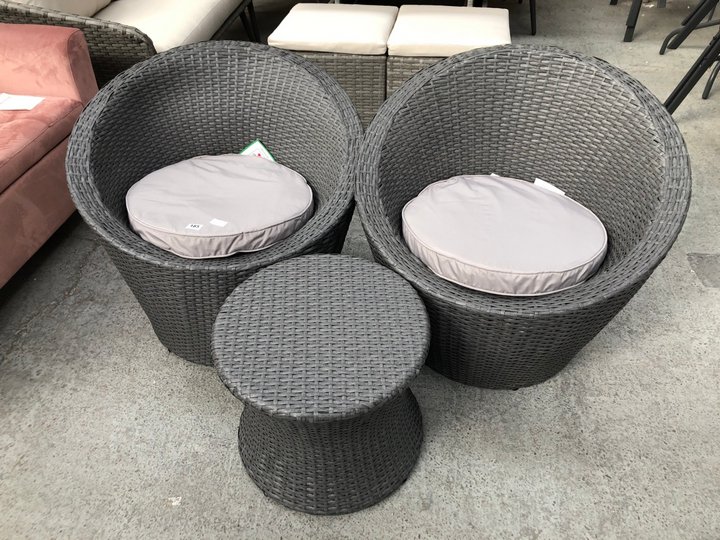 John Pye Auctions GARDENLINE RATTAN EFFECT 3 PIECE BISTRO EGG SET IN ANTHRACITE/GREY (PREBUILT
