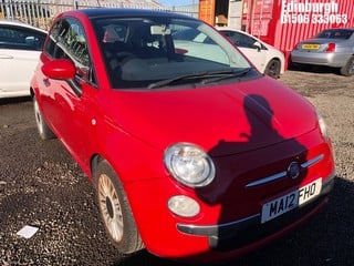 Location: Edinburgh - 2012 FIAT 500 LOUNGE 3 Door Hatchback REG: MA12FHO, Keys: No, MOT Expiry date: 05/04/2024, 1242 Petrol, 5 Speed Manual Petrol, Former Keepers: 3