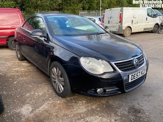 Location: North Woolwich - 2007 VOLKSWAGEN EOS SPORT T FSI Convertible REG: DE57KCV, Keys: No, MOT Expiry date: 24/03/2025, 1598 Petrol, 6 Speed Manual Petrol, Former Keepers: 7