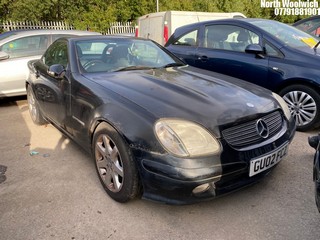 Location: North Woolwich - 2002 MERCEDES SLK 230 KOMPRESSOR AUTO Convertible REG: GU02FCZ, Keys: No, MOT Expiry date: 15/07/2023, 2295 Petrol, 5 Speed Auto Petrol, Former Keepers: 5