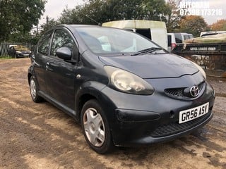 Location: Mitcham - 2007 TOYOTA AYGO+ VVT-I 5 Door Hatchback REG: GR56ASV, Keys: No, MOT Expiry date: 12/10/2024, 998 Petrol, 5 Speed Manual Petrol, Former Keepers: 7