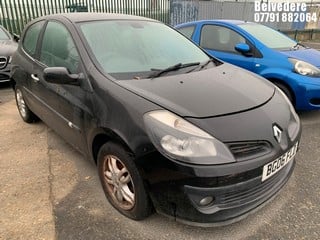 Location: Belvedere - 2006 RENAULT CLIO DYNAMIQUE 3 Door Hatchback REG: BG06FLD, Keys: No, MOT Expiry date: 11/04/2024, 1390 Petrol, 5 Speed Manual Petrol, Former Keepers: 7