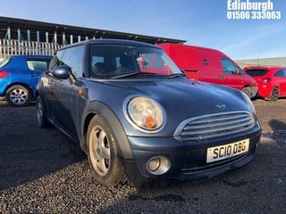 Location: Edinburgh - 2010 MINI ONE 3 Door Hatchback REG: SC10OBG, Keys: No, MOT Expiry date: 14/01/2024, 1598 Petrol, 6 Speed Manual Petrol, Former Keepers: 4