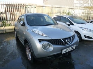 Location:  Hayes - 2012 NISSAN JUKE ACENTA PREMIUM 5 Door Hatchback REG: SA62ZVZ, Keys: No, MOT Expiry date: 29/05/2025, 1598 Petrol, 5 Speed Manual Petrol, Former Keepers: 6