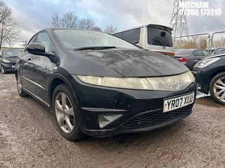 Location: Mitcham - 2007 HONDA CIVIC SE I-VTEC 5 Door Hatchback REG: YR07XLU, Keys: No, MOT Expiry date: 07/01/2025, 1799 Petrol, 6 Speed Manual Petrol, Former Keepers: 6