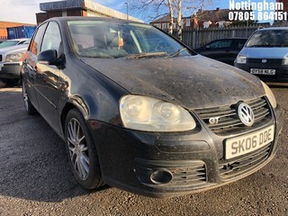 Location: Nottingham - 2006 VOLKSWAGEN GOLF GT TSI 170 5 Door Hatchback REG: SK06DDE, Keys: No, MOT Expiry date: 08/07/2025, 1390 Petrol, 6 Speed Manual Petrol, Former Keepers: 11