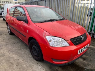 Location: Belvedere - 2003 TOYOTA COROLLA T2 VVTI 3 Door Hatchback REG: EA52CWD, Keys: Yes, MOT Expiry date: 10/08/2024, 1398 Petrol, 5 Speed Manual Petrol, Former Keepers: 3