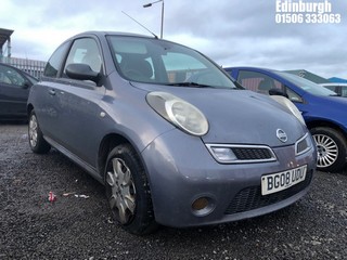 Location: Edinburgh - 2008 NISSAN MICRA ACENTA 3 Door Hatchback REG: BG08UDU, Keys: No, MOT Expiry date: 05/03/2025, 1240 Petrol, 5 Speed Manual Petrol, Former Keepers: 7